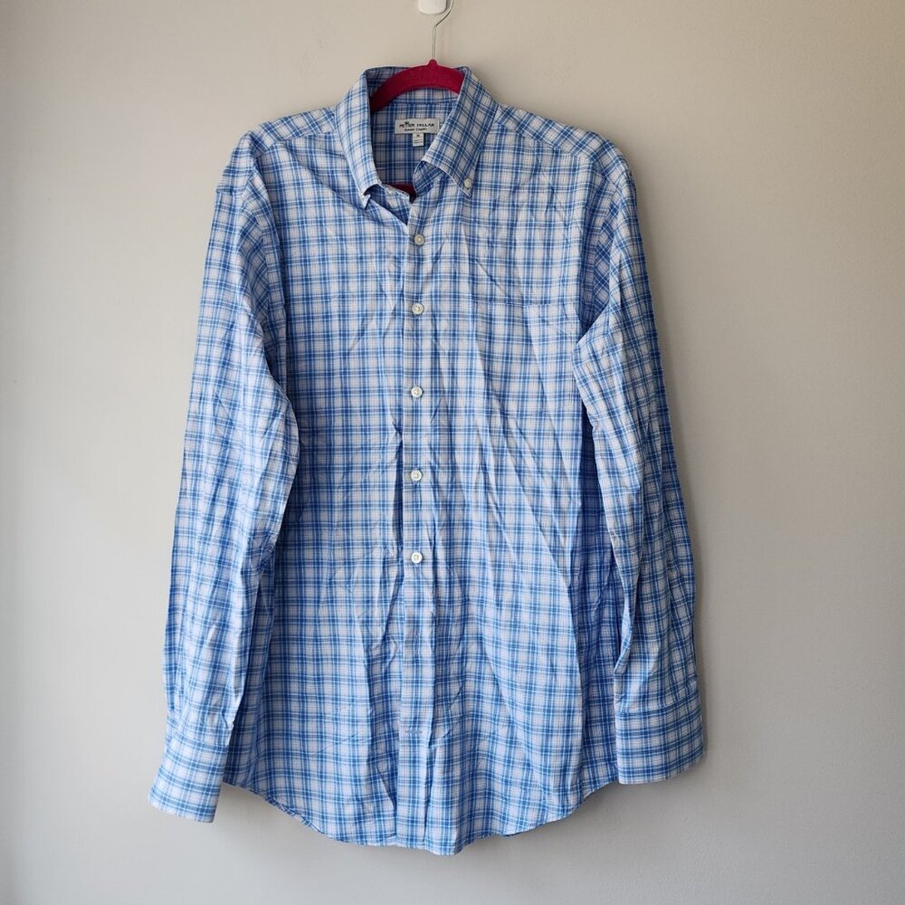 Peter Millar Southern Comfort Casual Button Down Shirt | Men's Med | Blue Plaid